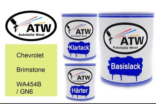 Chevrolet, Brimstone, WA454B / GN6: 1L Lackdose + 1L Klarlack + 500ml Härter - Set, von ATW Autoteile West.